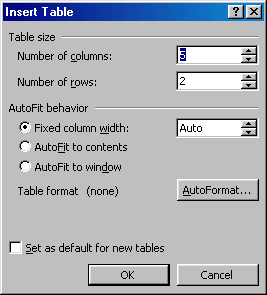 [Insert Table dialog box]